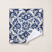 ヴィンテージアンダルシアのモザイク、タイムレスブルーとホワイト バスタオルセット (ウォッシュタオル)