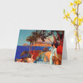 ヴィンテージアンティベスコートダジュール女性&ドッグ カード (黄色い花)