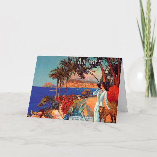 ヴィンテージアンティベスコートダジュール女性&ドッグ カード (正面)