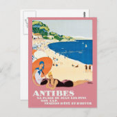 ヴィンテージアンティベスフランスビーチバケーショントラベル ポストカード (正面/裏面)