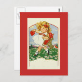 ヴィンテージアンティークかわいい配信ハートバレンタイン ポストカード (正面/裏面)