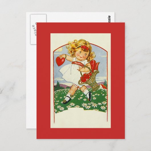 ヴィンテージアンティークかわいい配信ハートバレンタイン ポストカード (正面/裏面)