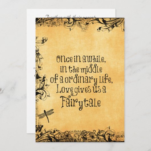 ヴィンテージアンティークとラブ引用文結婚ズ 招待状 (正面/裏面)