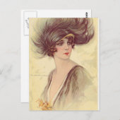 ヴィンテージアンティークのフラッパー、女性のポートレート、 ポストカード (正面/裏面)
