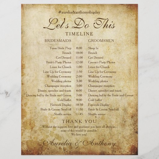 ヴィンテージアンティークの結婚スケジュール・タイムライン・プログラム (正面)