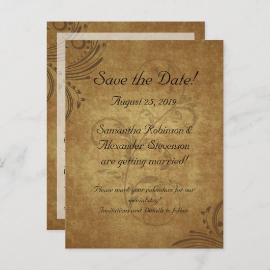ヴィンテージアンティークの茶石の渦巻き日付表示カードを保存 案内ポストカード (正面/裏面)