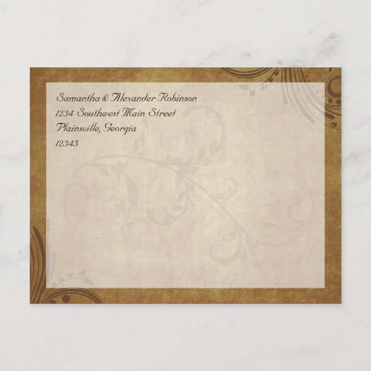 ヴィンテージアンティークの茶石の渦巻き日付表示カードを保存 案内ポストカード (裏面)