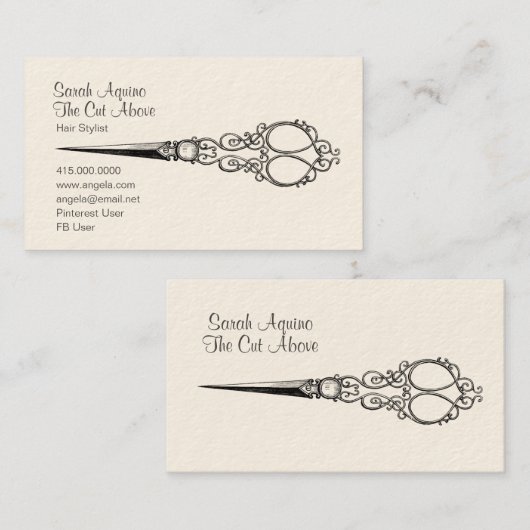 ヴィンテージアンティークはさみ美容師 名刺 (正面/裏面)