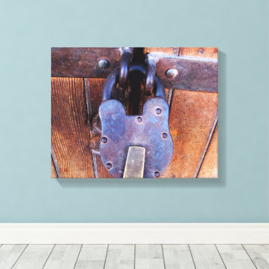 ヴィンテージアンティークアイアンロックラスティックパティーナウッドドア キャンバスプリント (インサイチュ (ウッドフロア))