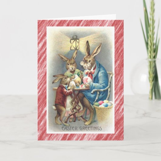 ヴィンテージアンティークイースターカードドレスラビットエッグ シーズンカード (正面)
