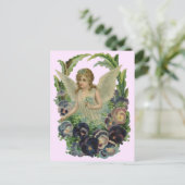 ヴィンテージアンティークエンジェルフローラソフトピンク葉書 ポストカード (スタンド正面)
