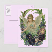 ヴィンテージアンティークエンジェルフローラソフトピンク葉書 ポストカード (正面/裏面)