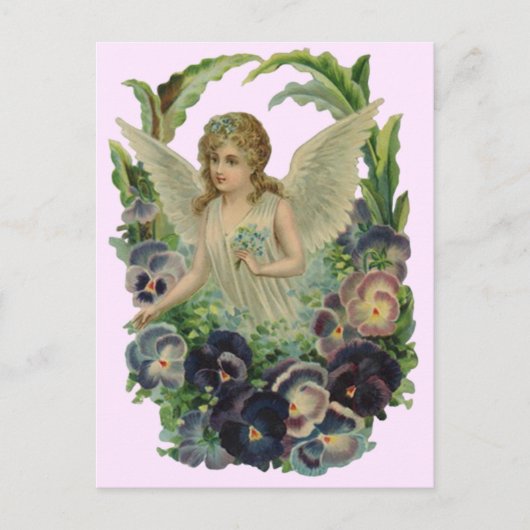 ヴィンテージアンティークエンジェルフローラソフトピンク葉書 ポストカード (正面)