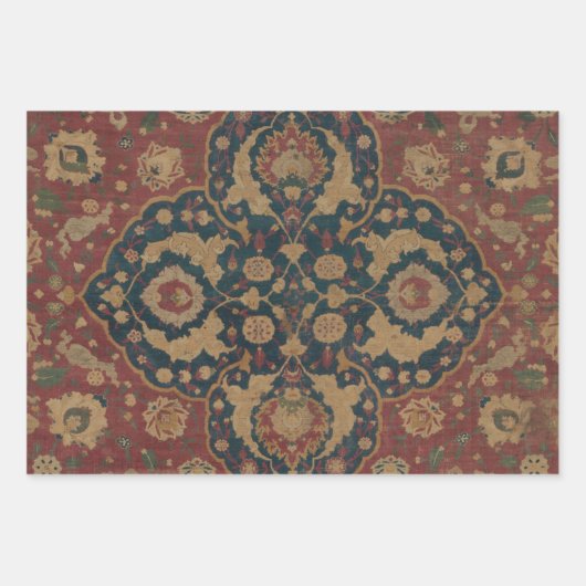 ヴィンテージアンティークオリエンタルペルシアレッド模様 ラッピングペーパーシート (正面2)