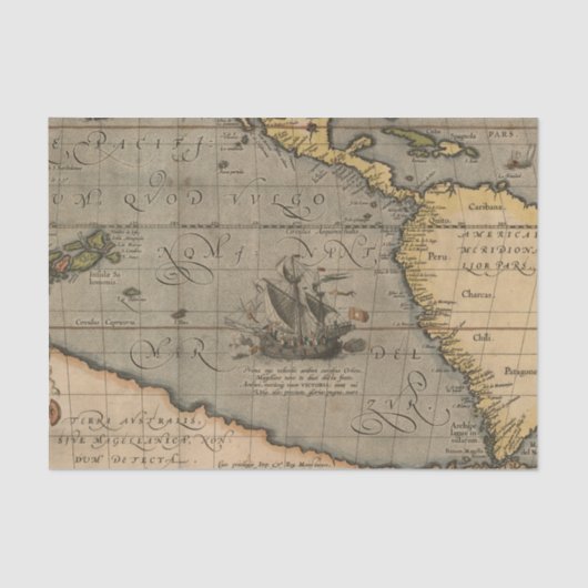 ヴィンテージアンティークオールドワールドマップティッシュペーパー 薄葉紙 (正面)