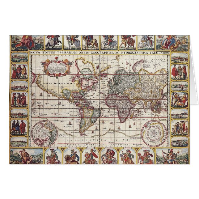 ヴィンテージアンティークオールドワールドマップデザイン色あせたプリント (正面横)