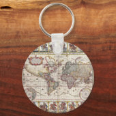 ヴィンテージアンティークオールドワールドマップデザイン色あせたプリント キーホルダー (正面)