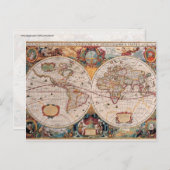 ヴィンテージアンティークオールドワールドマップデザイン色あせたプリント ポストカード (正面/裏面)