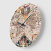 ヴィンテージアンティークオールドワールドマップデザイン色あせたプリント ラージ壁時計 (傾斜)