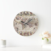 ヴィンテージアンティークオールドワールドマップデザイン色あせたプリント ラージ壁時計 (ホーム)