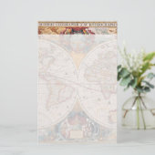 ヴィンテージアンティークオールドワールドマップデザイン色あせたプリント 便箋 (スタンド正面)