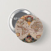 ヴィンテージアンティークオールドワールドマップデザイン色あせたプリント 缶バッジ (正面&裏面)
