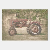 ヴィンテージアンティークオールド素朴カントリーファームトラクター ラッピングペーパーシート (正面)
