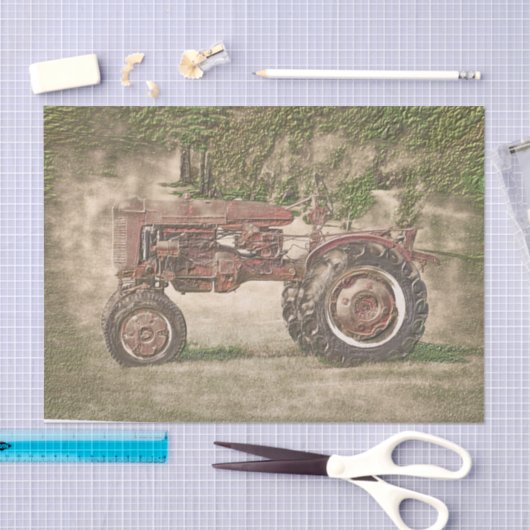ヴィンテージアンティークオールド素朴カントリーファームトラクター 薄葉紙 (クラフト)