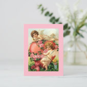 ヴィンテージアンティークキューピッドバレンタインデーハートバラ ポストカード (スタンド正面)