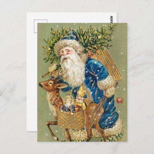 ヴィンテージアンティーククリスマスカードサンタ ポストカード (正面/裏面)