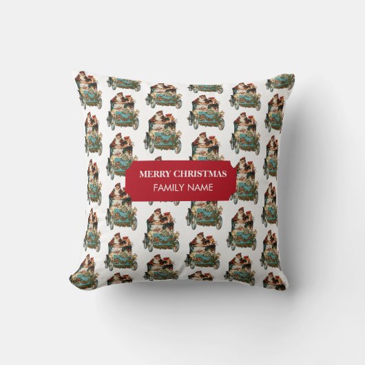 ヴィンテージアンティーククリスマスサンタクロースファミリー名 クッション (正面)