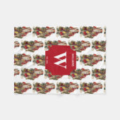 ヴィンテージアンティーククリスマスサンタクロースモノグラムの フリースブランケット (正面(横))