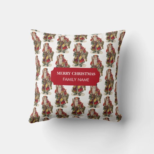 ヴィンテージアンティーククリスマスサンタクロース名前をカスタムする クッション (裏面)