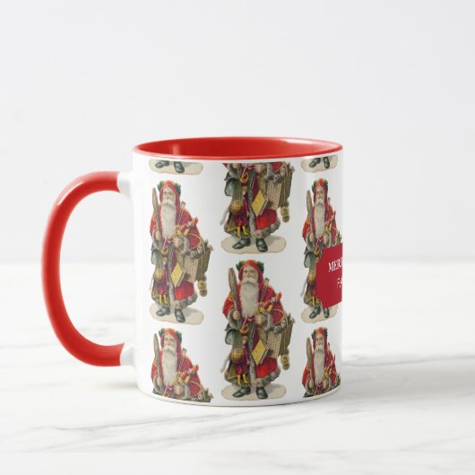 ヴィンテージアンティーククリスマスサンタクロース名前をカスタムする マグカップ (左)