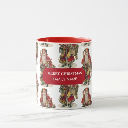 ヴィンテージアンティーククリスマスサンタクロース名前をカスタムする マグカップ (中央)