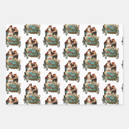 ヴィンテージアンティーククリスマスサンタクロース ラッピングペーパーシート (正面3)