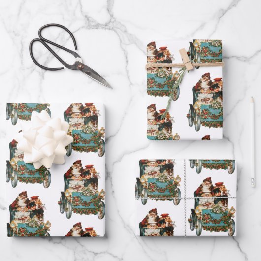 ヴィンテージアンティーククリスマスサンタクロース ラッピングペーパーシート (正面)