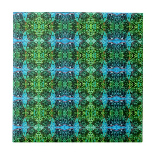 ヴィンテージアンティークグリーンブルーアールヌーボー タイル (正面)