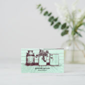 ヴィンテージアンティークショップティール(緑がかった色)素朴カントリージャグ 名刺 (スタンド正面)