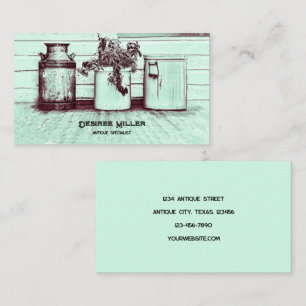 ヴィンテージアンティークショップティール（緑がかった色）素朴カントリージャグ 名刺