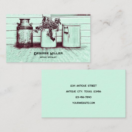 ヴィンテージアンティークショップティール(緑がかった色)素朴カントリージャグ 名刺 (正面/裏面)