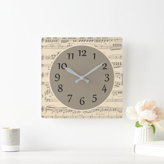 ヴィンテージアンティークシートミュージックウォール時計(番号付き) スクエア壁時計 (ホーム)