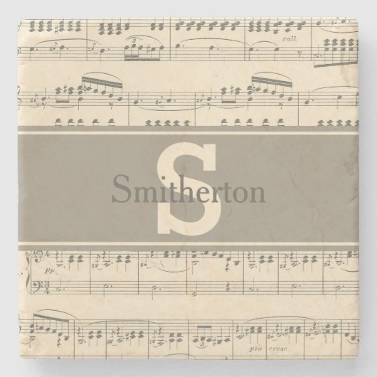 ヴィンテージアンティークシート音楽モノグラムストーン ストーンコースター (正面)