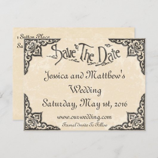 ヴィンテージアンティークスタイル日付ポストカードの保存 案内ポストカード (正面/裏面)