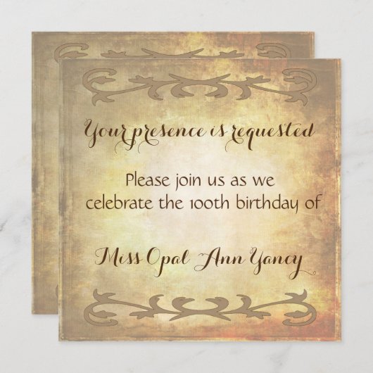 ヴィンテージアンティークスファンシークロールの色あせた羊皮紙の外観 招待状 (正面/裏面)