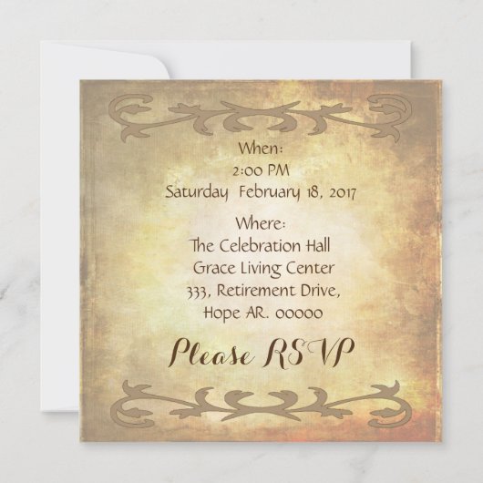 ヴィンテージアンティークスファンシークロールの色あせた羊皮紙の外観 招待状 (裏面)
