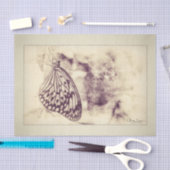ヴィンテージアンティークセピアバタフライデカップアート 薄葉紙 (クラフト)
