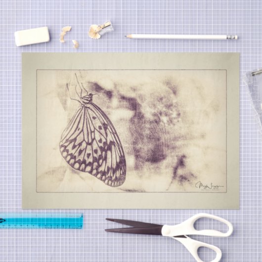 ヴィンテージアンティークセピアバタフライデカップアート 薄葉紙 (クラフト)