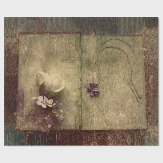 ヴィンテージアンティークセピアブラウンフローラ古いテクスチャ ラッピングペーパー (フラット)