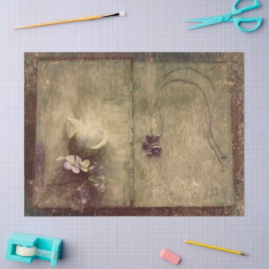 ヴィンテージアンティークセピアブラウンフローラ古いテクスチャ 薄葉紙 (クラフト)